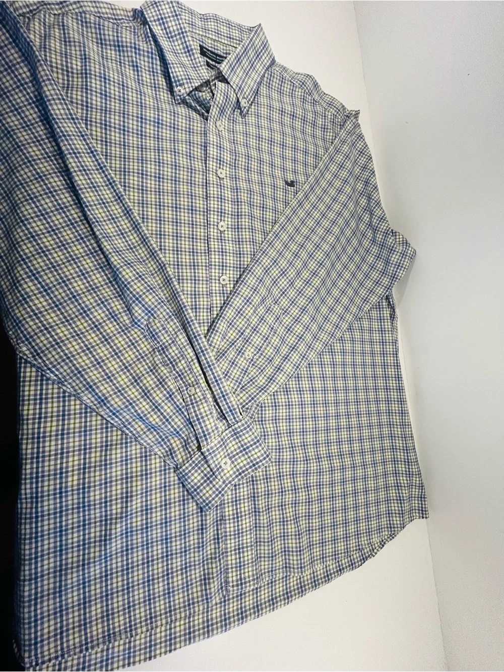 Southern Marsh Performance Shirt Men XL Blue Green Plaid Long Sleeve Button Down
